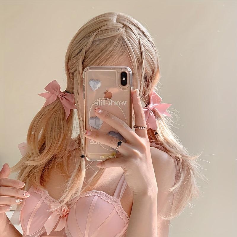 Y2K 2pcs Silky Bow Hair Clip Style Bowknot Duck Billed Clip For Side Hair Bang