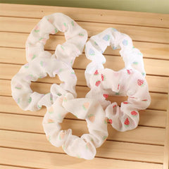 5pcs Strawberry Print Scrunchies Hair Tie Polka Dot Pattern Ponytail Holder