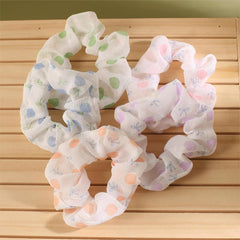 5pcs Strawberry Print Scrunchies Hair Tie Polka Dot Pattern Ponytail Holder