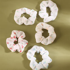5pcs Strawberry Print Scrunchies Hair Tie Polka Dot Pattern Ponytail Holder