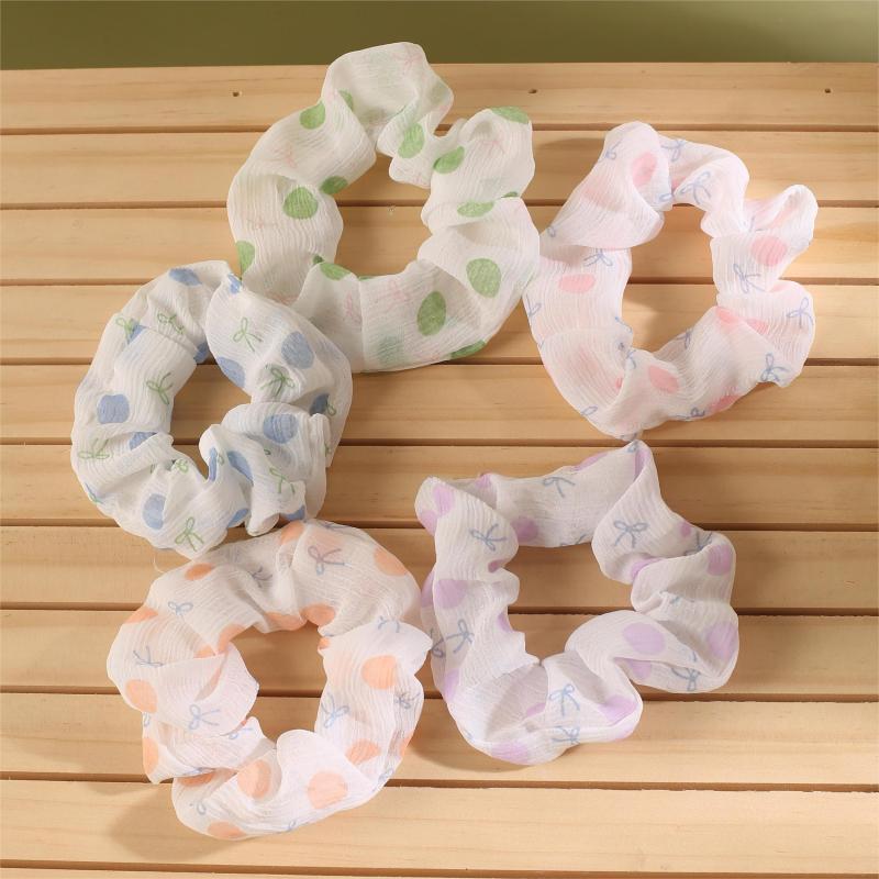 5pcs Strawberry Print Scrunchies Hair Tie Polka Dot Pattern Ponytail Holder