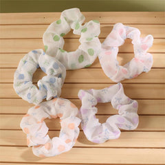 5pcs Strawberry Print Scrunchies Hair Tie Polka Dot Pattern Ponytail Holder