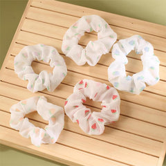 5pcs Strawberry Print Scrunchies Hair Tie Polka Dot Pattern Ponytail Holder