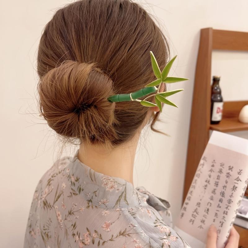 Bamboo Leaves Hairpin Chinese Style Alloy Hair Pin Vintage Cheongsam Accessories