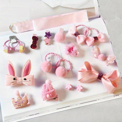 18pcs Baby Girls Hair Accessories Set, Cartoon Bow Duck Billed Clip Elasti