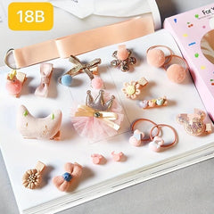 18pcs Baby Girls Hair Accessories Set, Cartoon Bow Duck Billed Clip Elasti