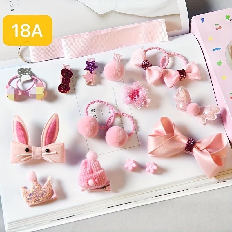 18pcs Baby Girls Hair Accessories Set, Cartoon Bow Duck Billed Clip Elasti