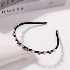 Faux Pearl Rhinestone Headband Flower Decor Head Hoop Hair Band