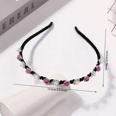 Faux Pearl Rhinestone Headband Flower Decor Head Hoop Hair Band