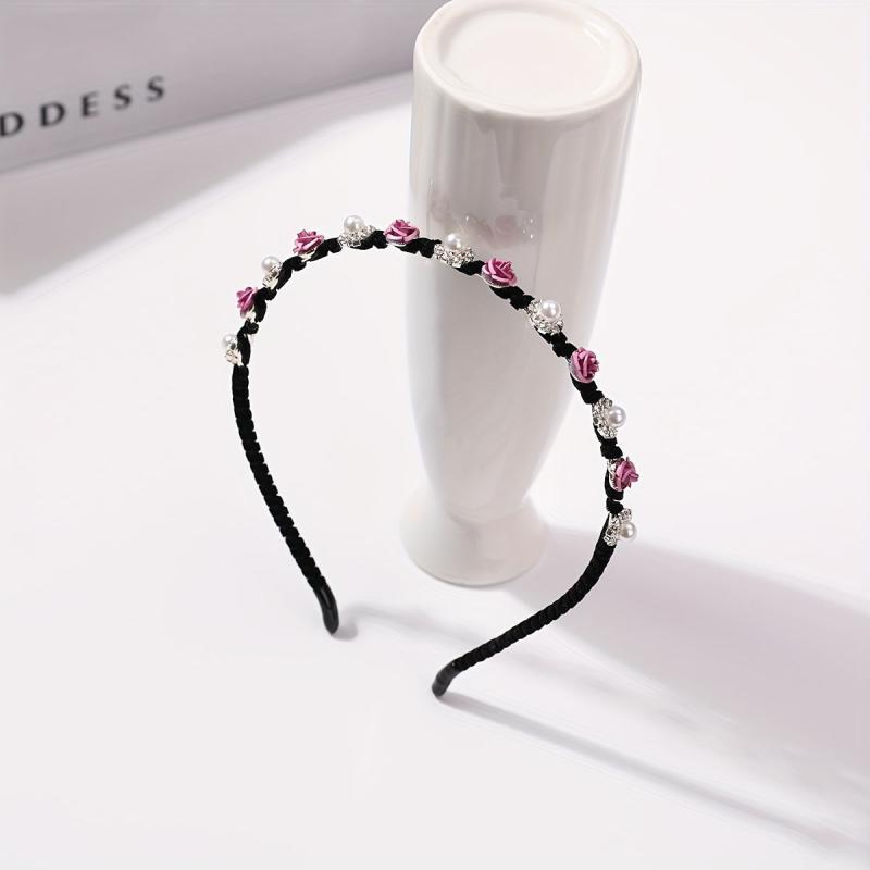 Faux Pearl Rhinestone Headband Flower Decor Head Hoop Hair Band