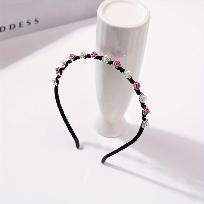Faux Pearl Rhinestone Headband Flower Decor Head Hoop Hair Band