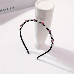 Faux Pearl Rhinestone Headband Flower Decor Head Hoop Hair Band