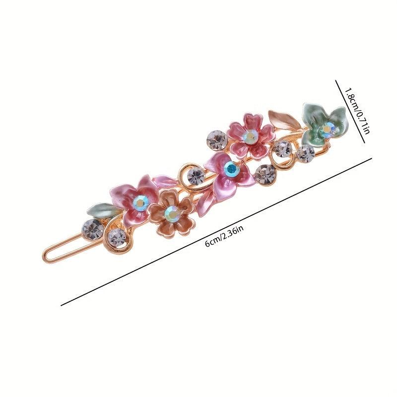 Enamel Flower Hair Clip with Rhinestone Inlay