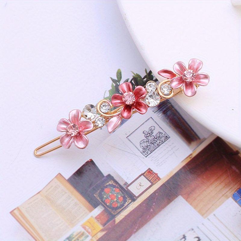 Enamel Flower Hair Clip with Rhinestone Inlay