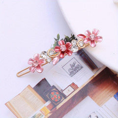 Enamel Flower Hair Clip with Rhinestone Inlay