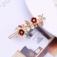 Enamel Flower Hair Clip with Rhinestone Inlay