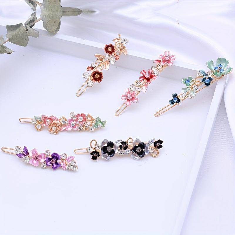 Enamel Flower Hair Clip with Rhinestone Inlay
