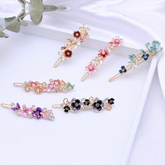 Enamel Flower Hair Clip with Rhinestone Inlay