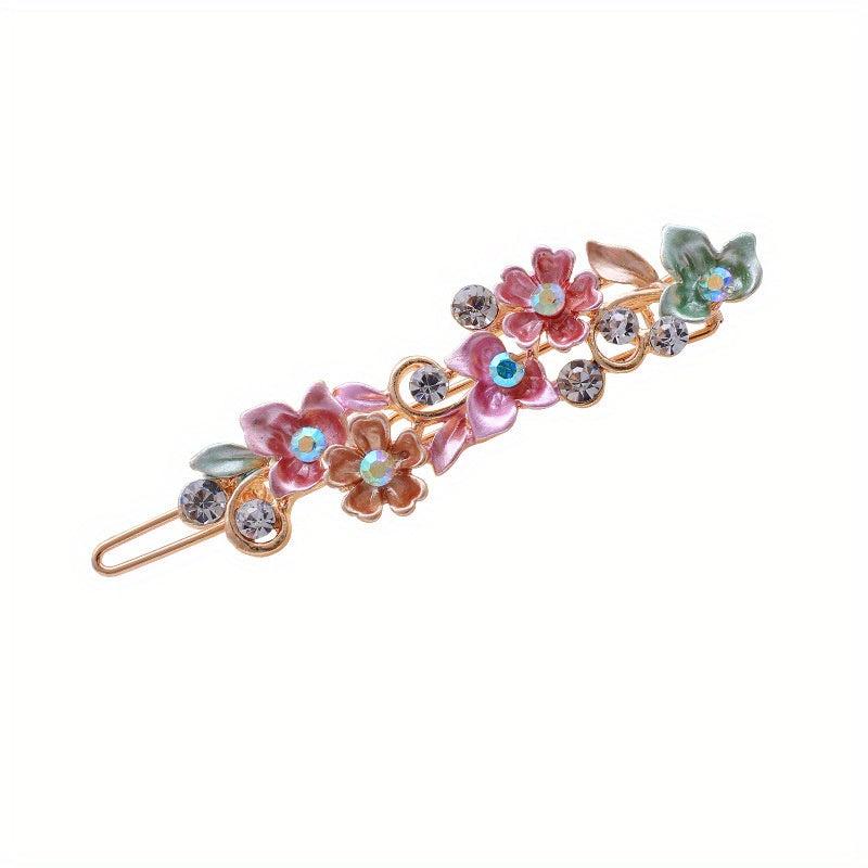 Enamel Flower Hair Clip with Rhinestone Inlay