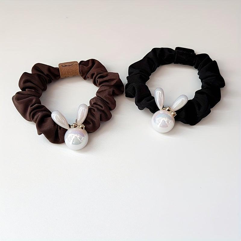 Holographic Rabbit Hair Rope Beaded Ponytail Holder