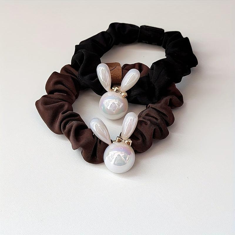 Holographic Rabbit Hair Rope Beaded Ponytail Holder