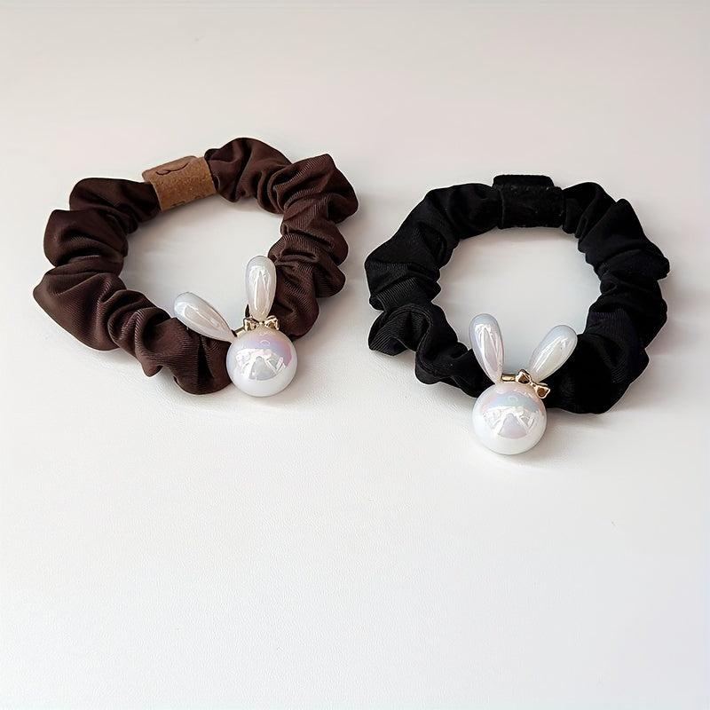 Holographic Rabbit Hair Rope Beaded Ponytail Holder