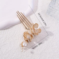 Sweet Faux Pearl Hair Pin Metal Hair Fork for Ponytail Bun Girls Party Wedding