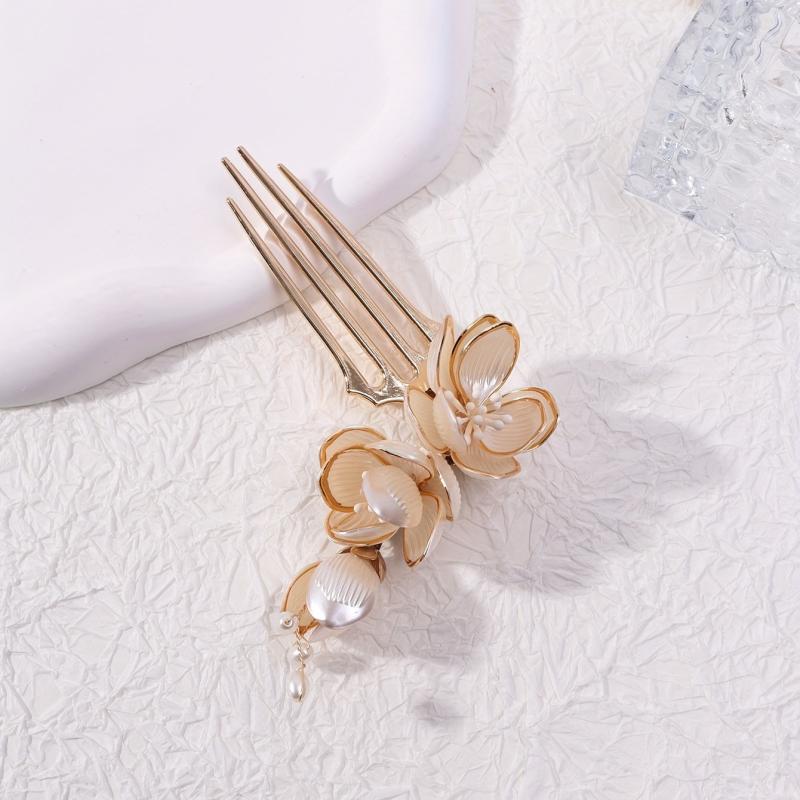 Sweet Faux Pearl Hair Pin Metal Hair Fork for Ponytail Bun Girls Party Wedding