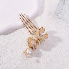Sweet Faux Pearl Hair Pin Metal Hair Fork for Ponytail Bun Girls Party Wedding