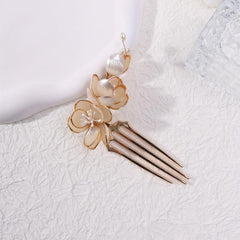 Sweet Faux Pearl Hair Pin Metal Hair Fork for Ponytail Bun Girls Party Wedding