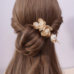 Sweet Faux Pearl Hair Pin Metal Hair Fork for Ponytail Bun Girls Party Wedding