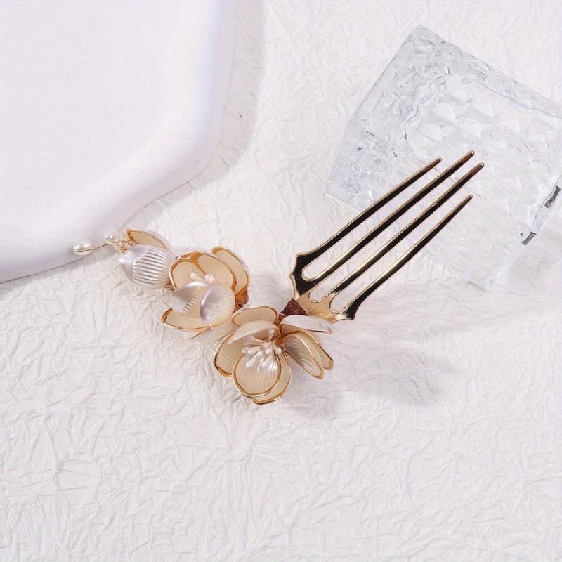 Sweet Faux Pearl Hair Pin Metal Hair Fork for Ponytail Bun Girls Party Wedding