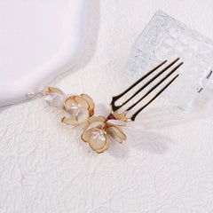 Sweet Faux Pearl Hair Pin Metal Hair Fork for Ponytail Bun Girls Party Wedding