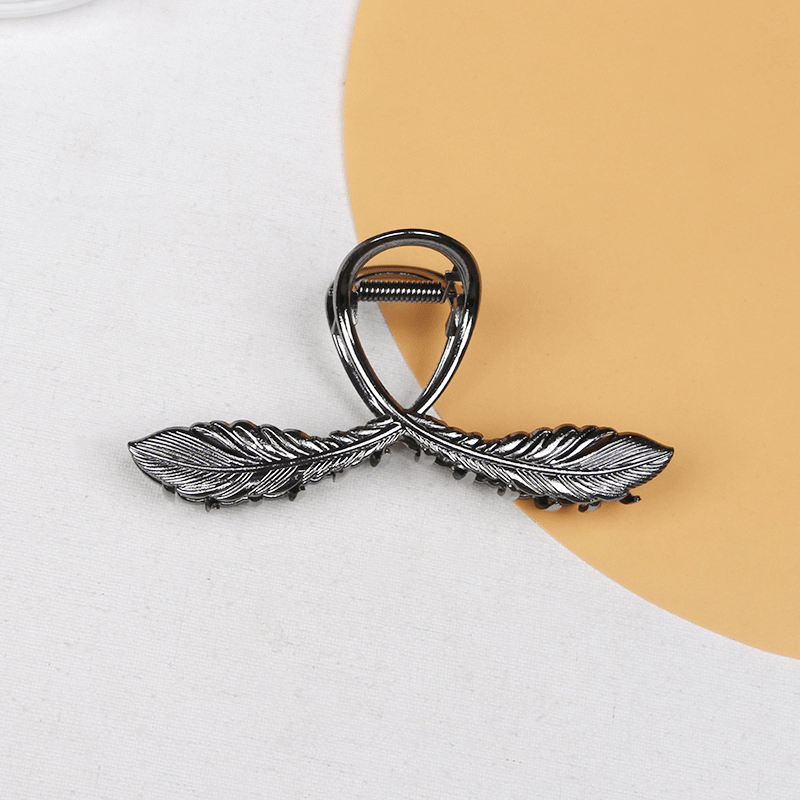 Alloy Feather Hair Claw Ponytail Holder Nonslip Clip