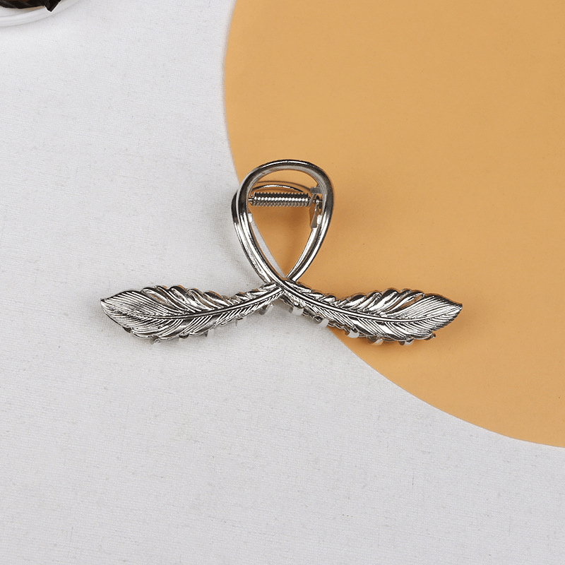 Alloy Feather Hair Claw Ponytail Holder Nonslip Clip