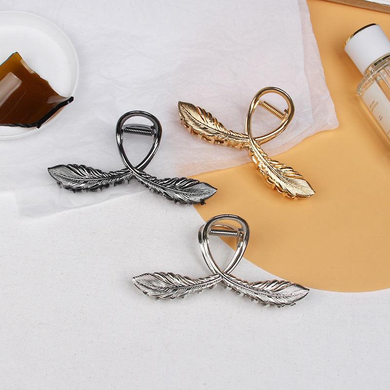 Alloy Feather Hair Claw Ponytail Holder Nonslip Clip