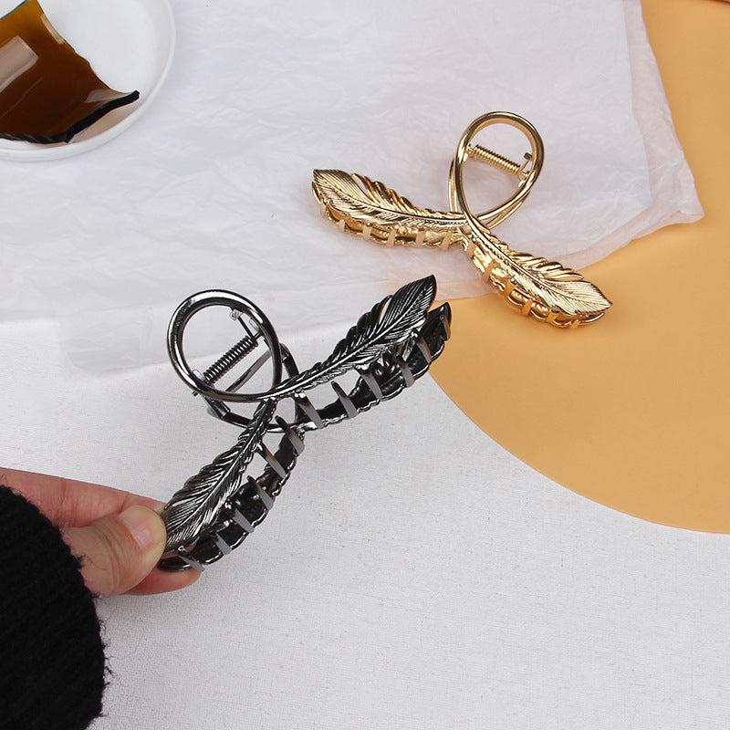 Alloy Feather Hair Claw Ponytail Holder Nonslip Clip