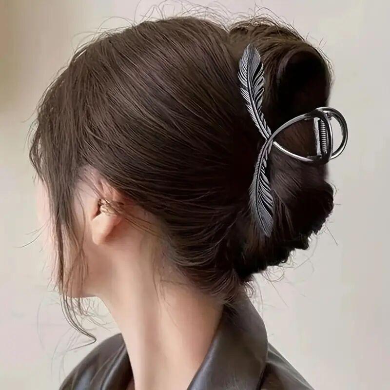 Alloy Feather Hair Claw Ponytail Holder Nonslip Clip