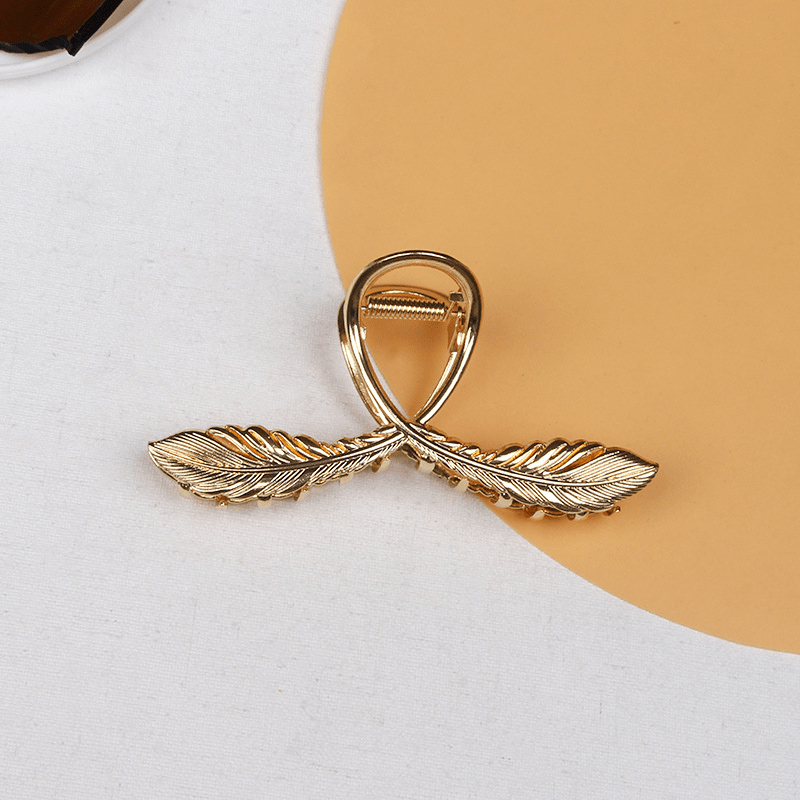 Alloy Feather Hair Claw Ponytail Holder Nonslip Clip