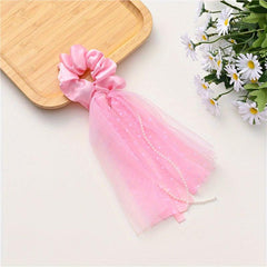 Mesh Streamer Pearl Tassel Large Scrunchie Ponytail Hair Rope