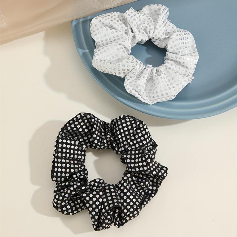 2pcs Sequin Polka Dot Print Scrunchie Hair Tie Hair Rope Hair Accessories