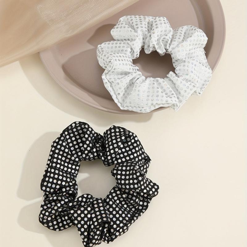 2pcs Sequin Polka Dot Print Scrunchie Hair Tie Hair Rope Hair Accessories