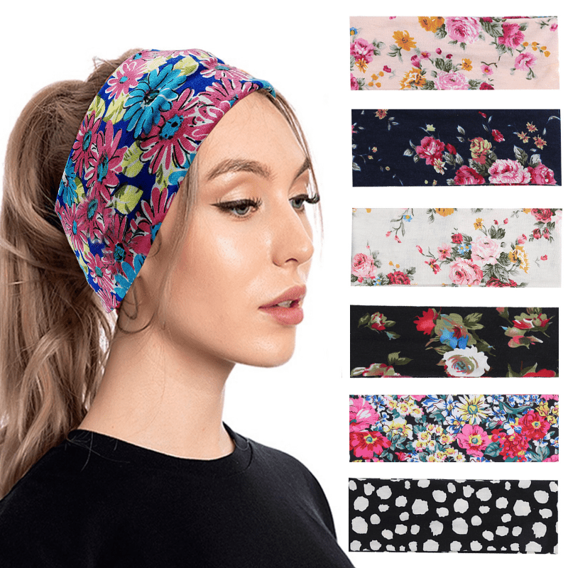 Flower Printed Headband Sports Yoga Sweat Absorption Elastic Hairband