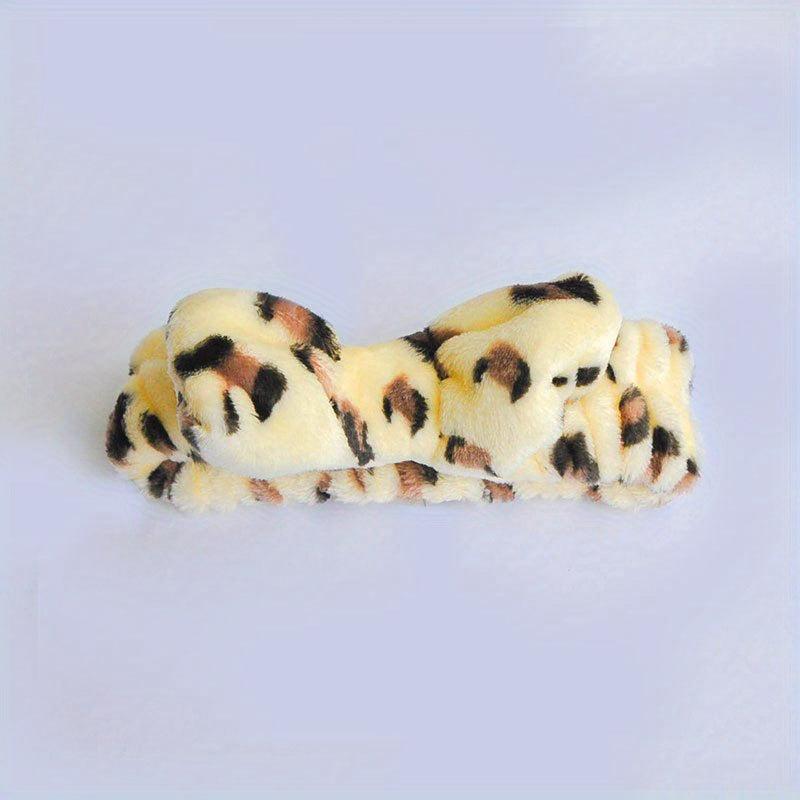 Flannel Headband Leopard Pattern Bow Hair Sports Wash Face Spa Makeup Hairband