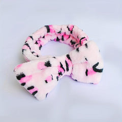 Flannel Headband Leopard Pattern Bow Hair Sports Wash Face Spa Makeup Hairband