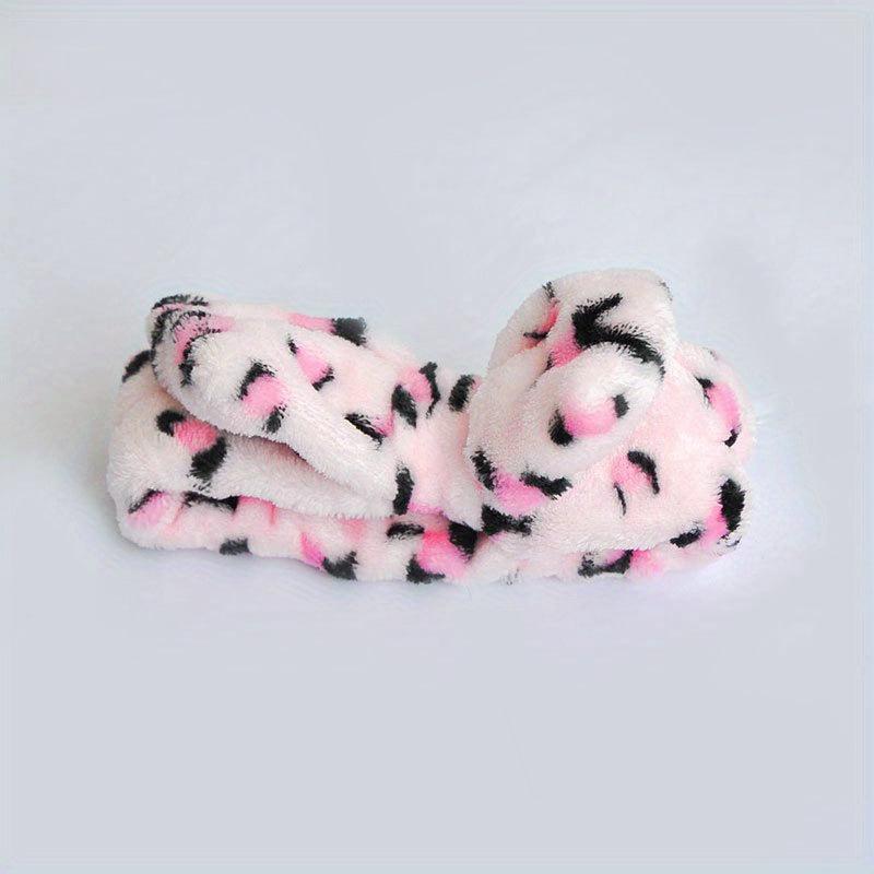 Flannel Headband Leopard Pattern Bow Hair Sports Wash Face Spa Makeup Hairband