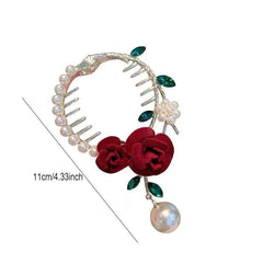 Rose Flower Hair Claw Banana Clip with Faux Pearl Pendant