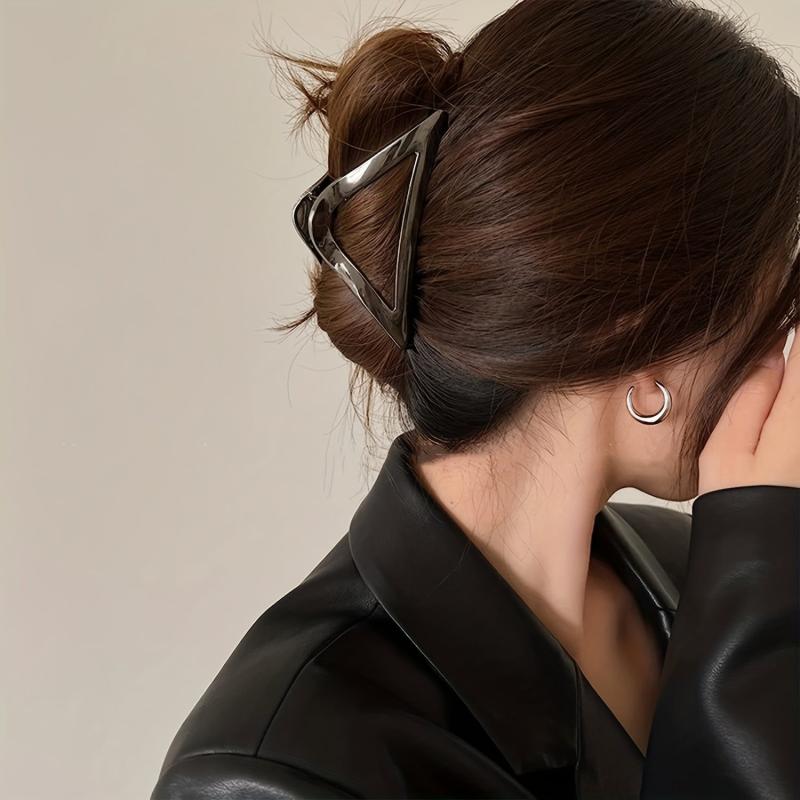 Triangle Shark Clip Silvery Hair Claw Nonslip Ponytail Holder