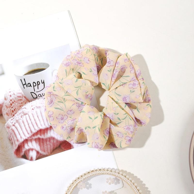 Floral Print Scrunchies Chiffon Hair Tie Ponytail Holder