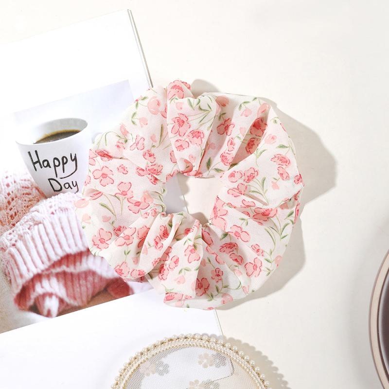 Floral Print Scrunchies Chiffon Hair Tie Ponytail Holder